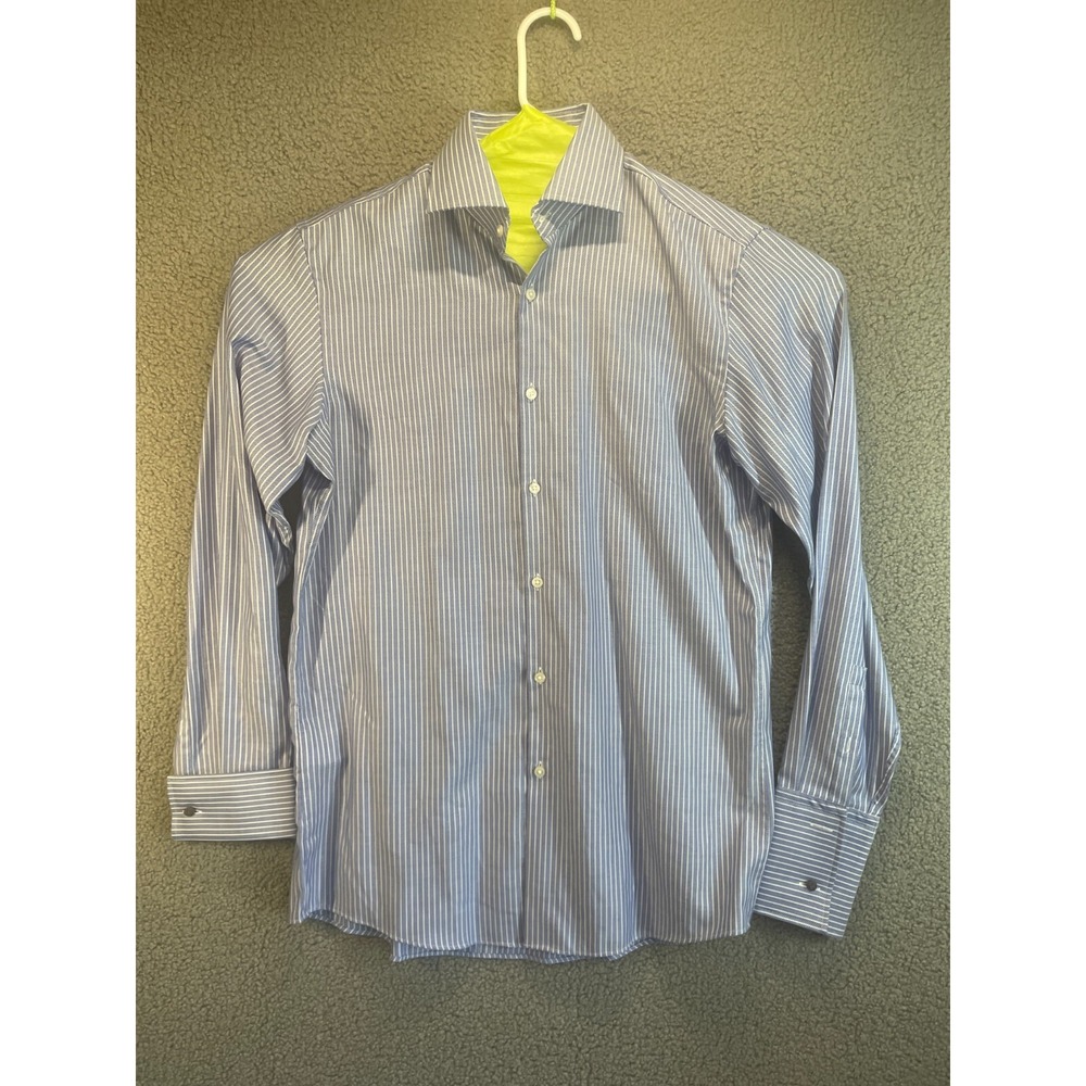 Hugo Boss Dress Shirt Men's 15.5 32/33 Purple Striped Sharp Fit Long Sleeve‎